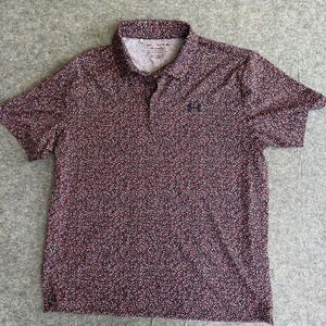 Under Armour The Playoff Polo Shirt Mens XL Blue Floral Stars Print Golf Casual